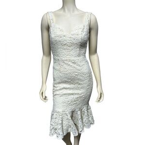 Chi Chi London White Floral Lace Sleeveless Midi Dress Sheath Dress Ruffle Hem